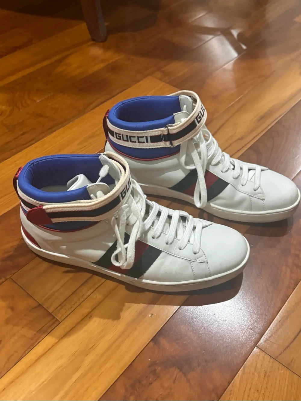 Gucci White Leather High-Top Sneakers with Signature Web Stripe
